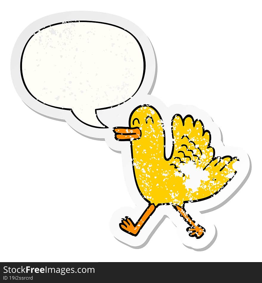 cartoon duck and speech bubble distressed sticker