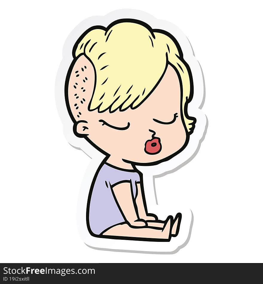 sticker of a cartoon pretty hipster girl