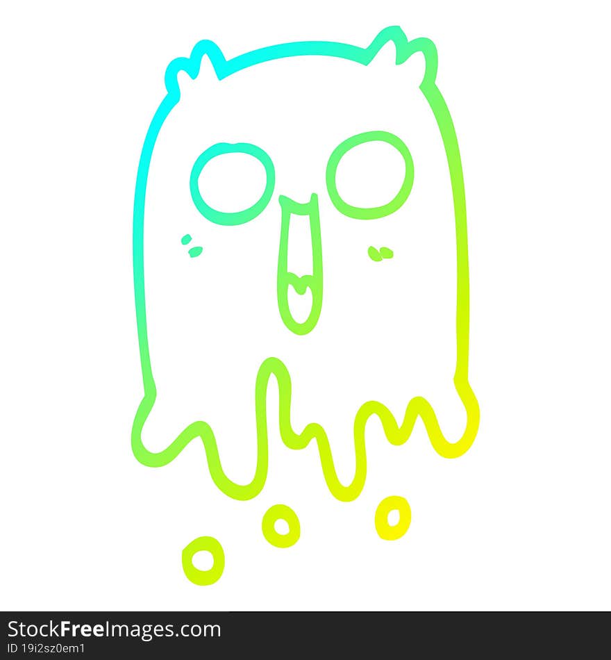 cold gradient line drawing of a cartoon spooky ghost