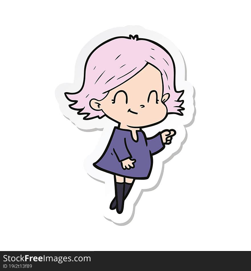 sticker of a cartoon friendly girl