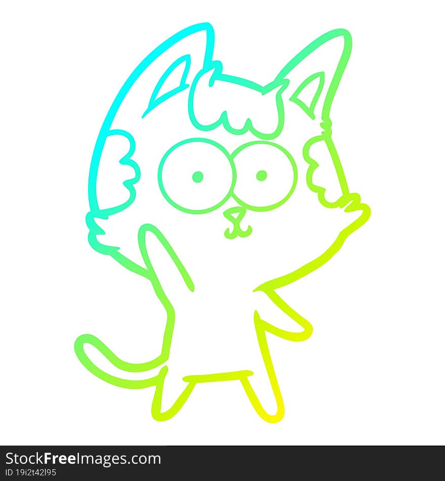 cold gradient line drawing of a happy cartoon cat