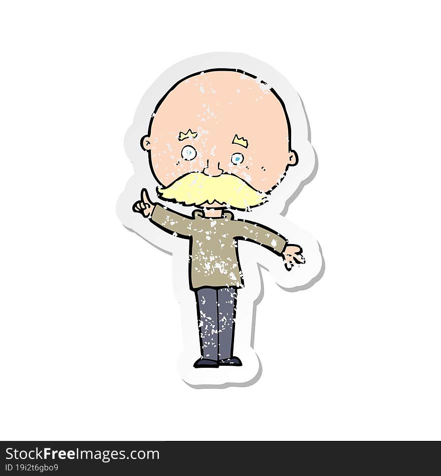 retro distressed sticker of a cartoon bald man with idea