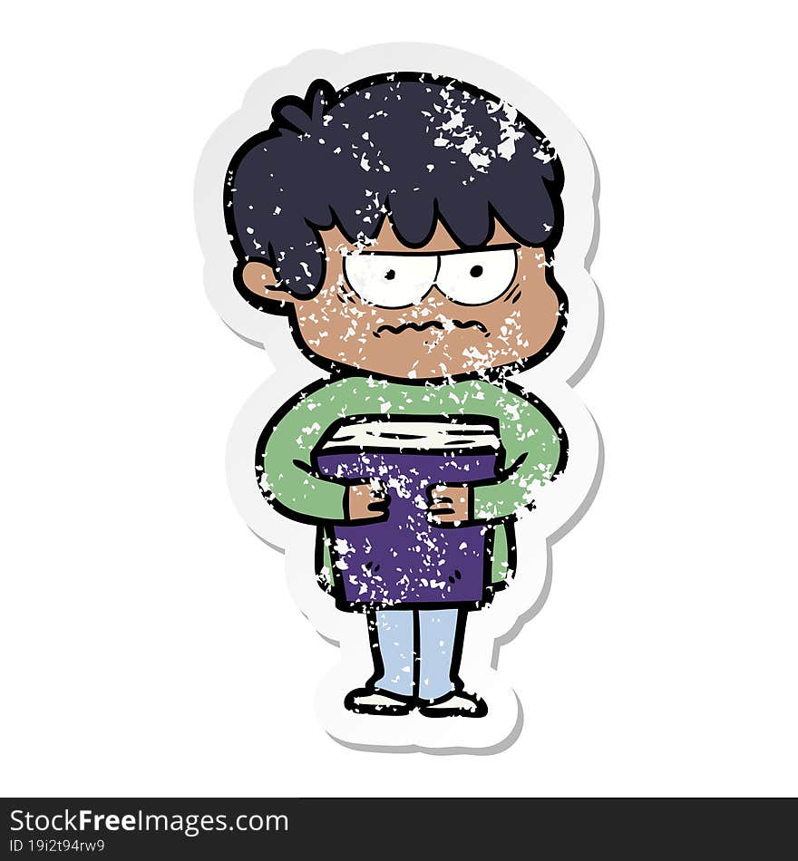 Distressed Sticker Of A Annoyed Cartoon Boy