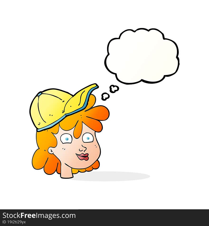 Thought Bubble Cartoon Female Face Wearing Cap