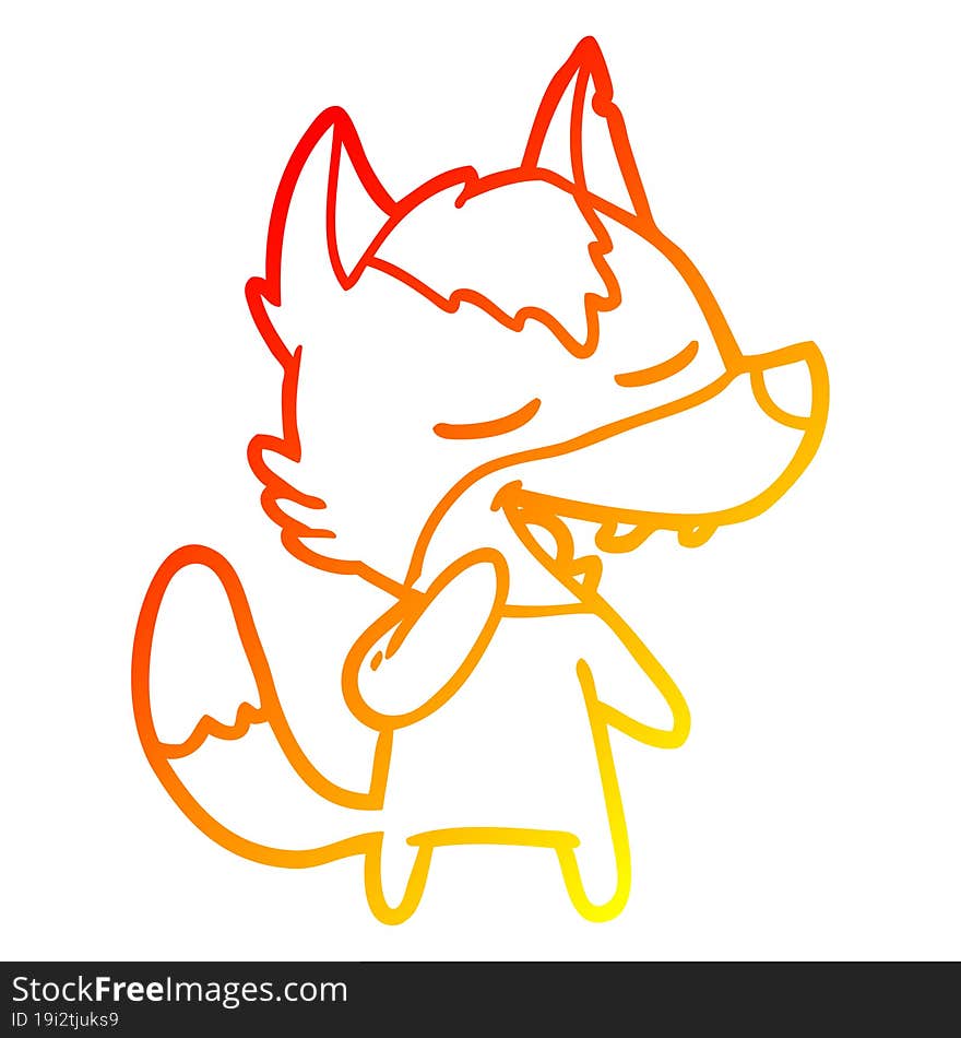 Warm Gradient Line Drawing Cartoon Wolf Laughing