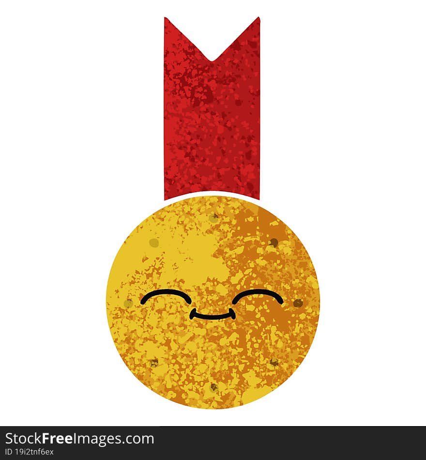 retro illustration style cartoon of a gold medal