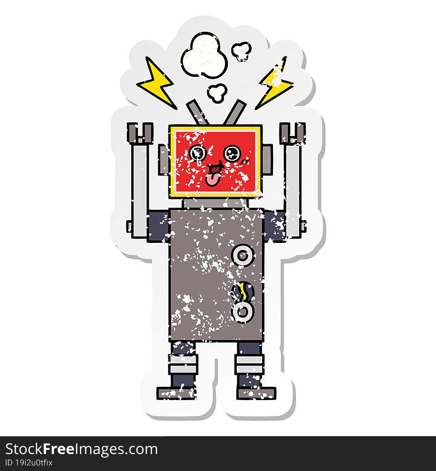 Distressed Sticker Of A Cute Cartoon Robot