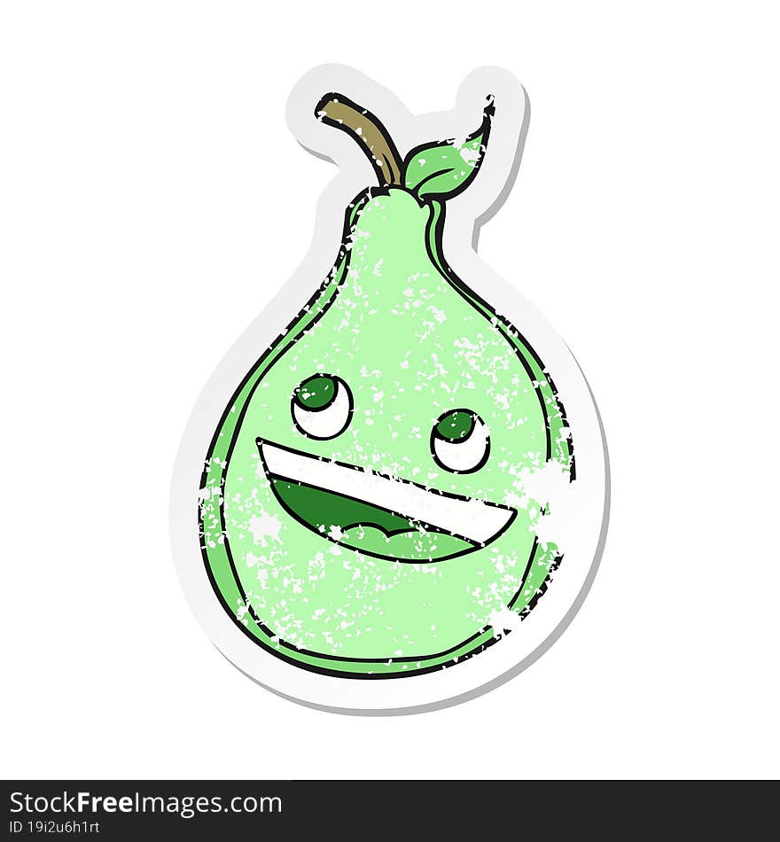 retro distressed sticker of a cartoon pear