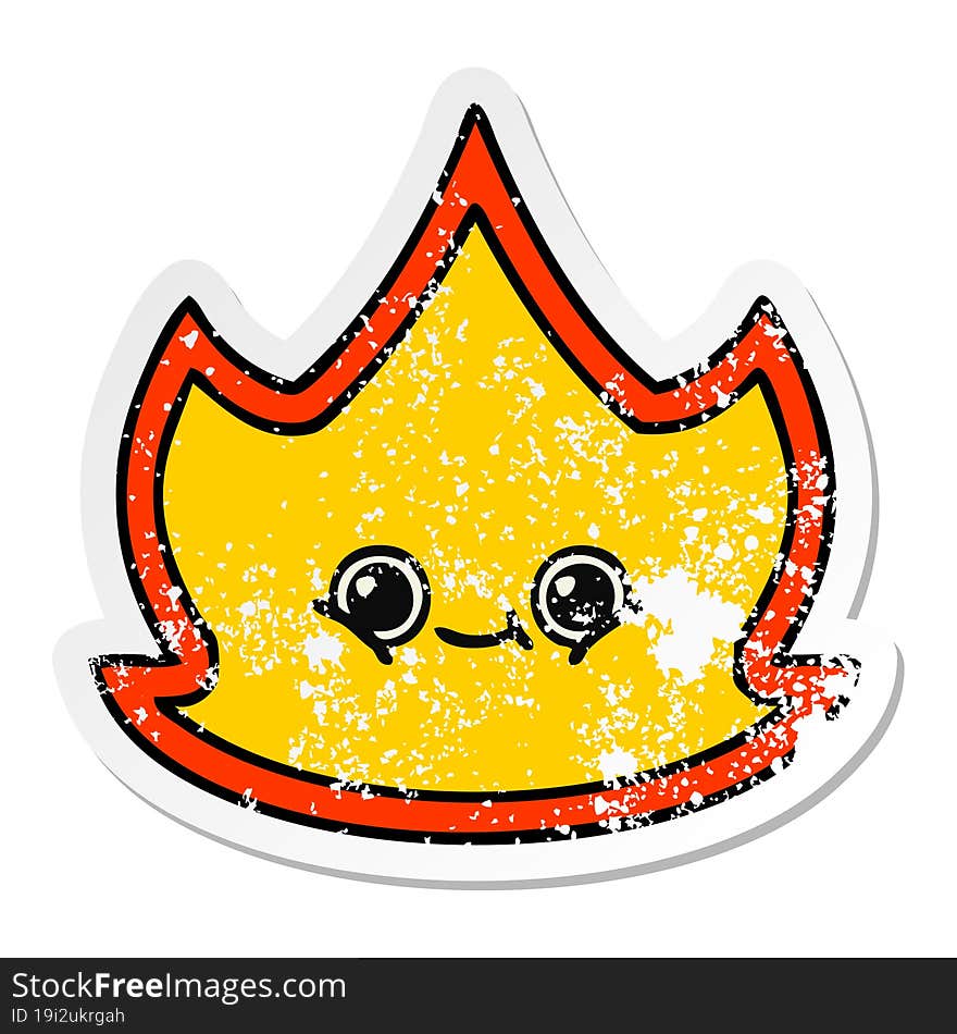 distressed sticker of a cute cartoon fire