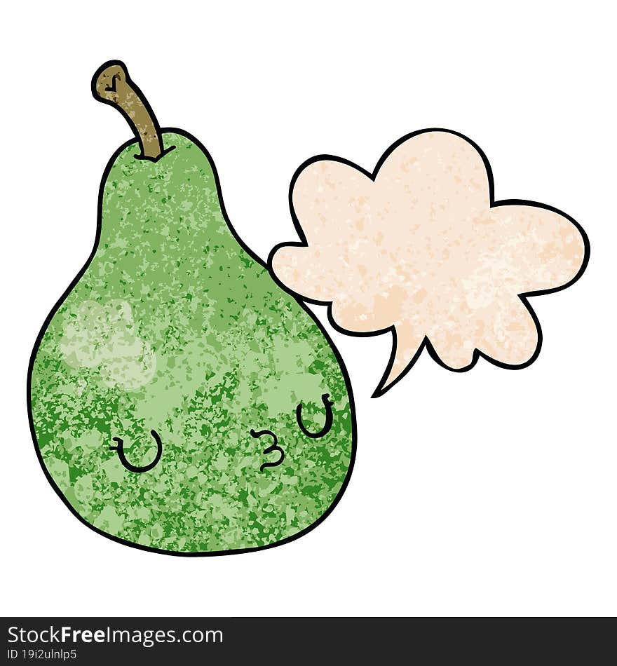 Cartoon Pear And Speech Bubble In Retro Texture Style