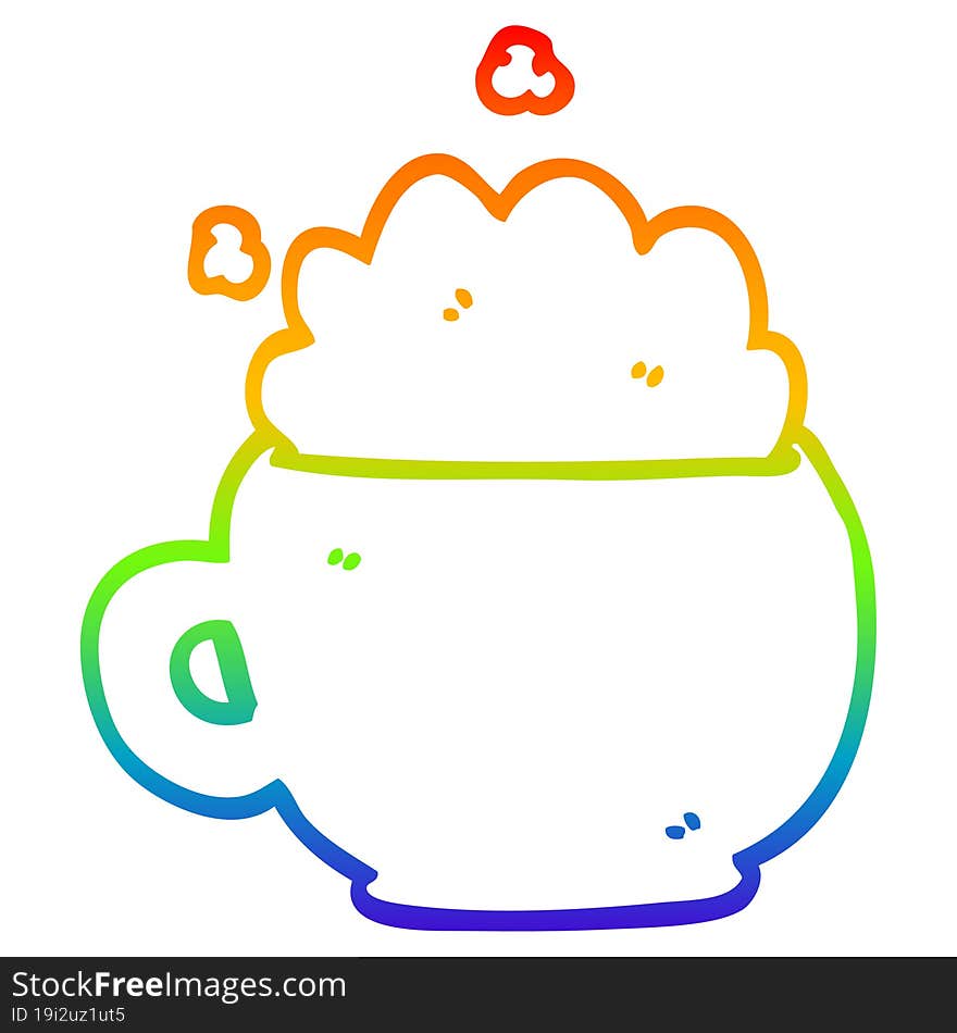 rainbow gradient line drawing cartoon foaming latte