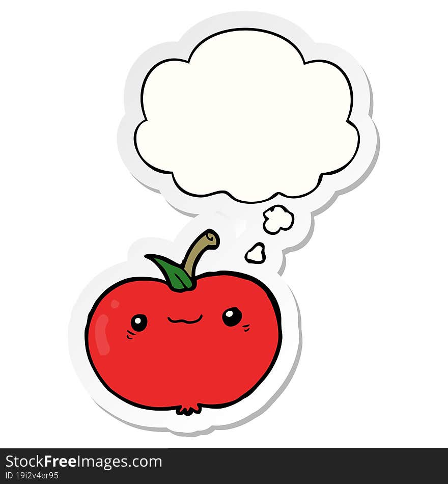 cartoon apple and thought bubble as a printed sticker