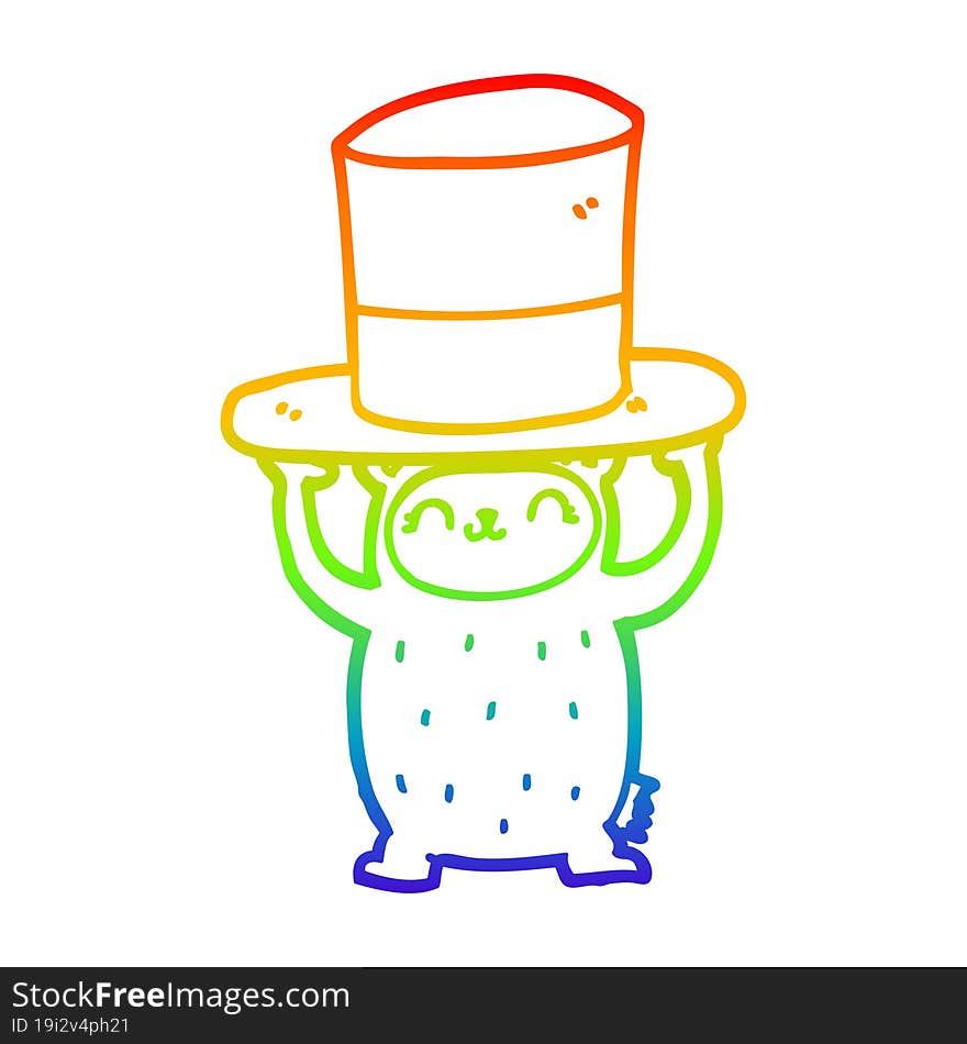 Rainbow Gradient Line Drawing Cartoon Bear With Giant Hat