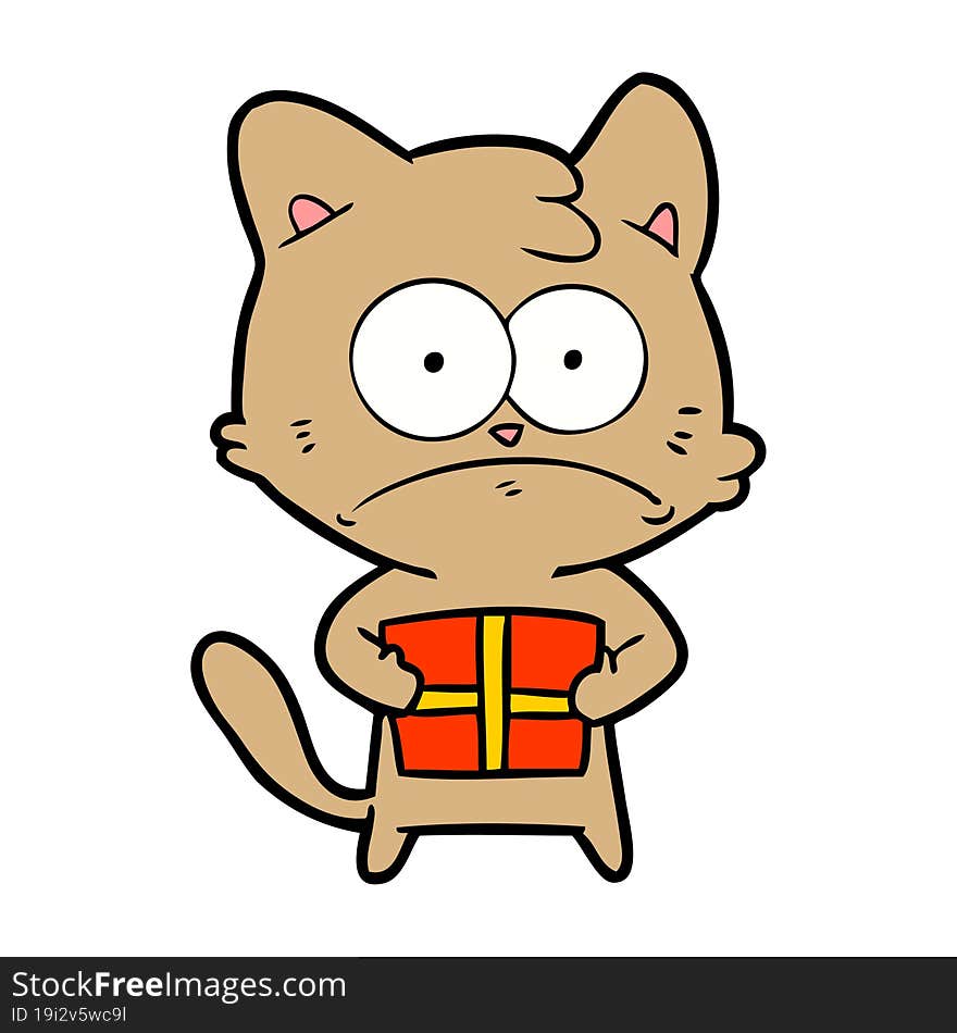 cartoon cat with present. cartoon cat with present