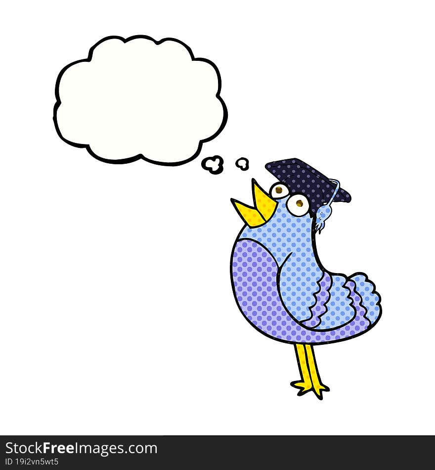 thought bubble cartoon bird wearing graduation cap