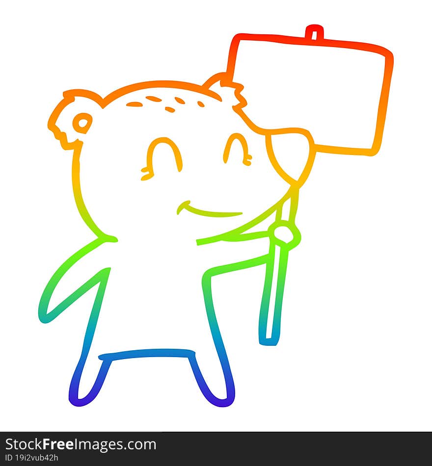 rainbow gradient line drawing cartoon bear holding sign