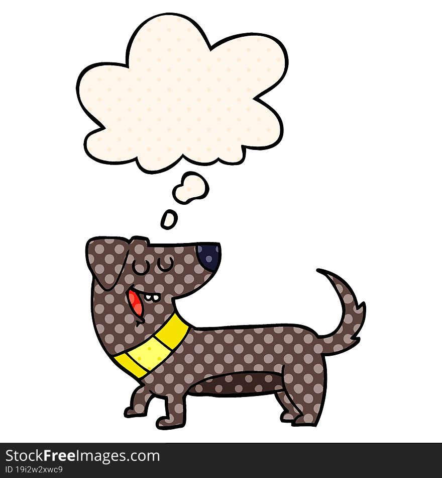 cartoon dog with thought bubble in comic book style