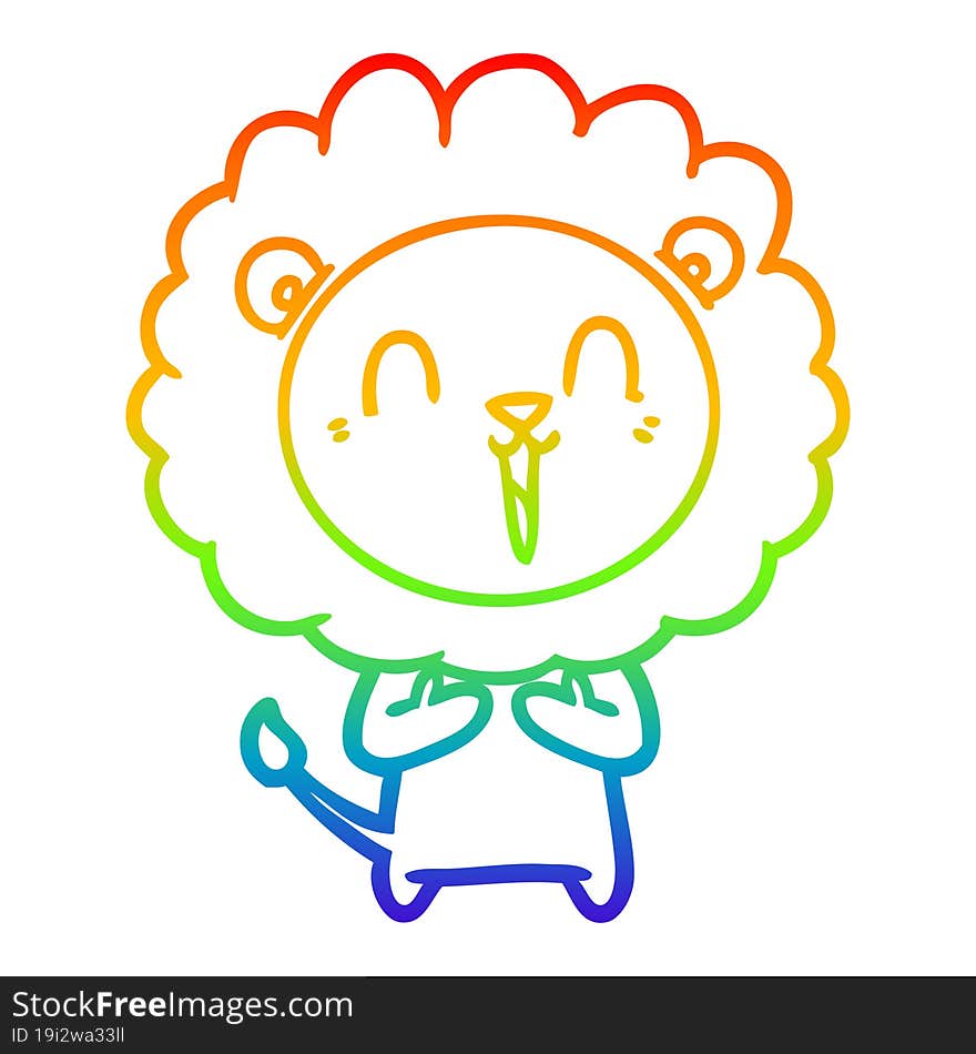 rainbow gradient line drawing of a laughing lion cartoon