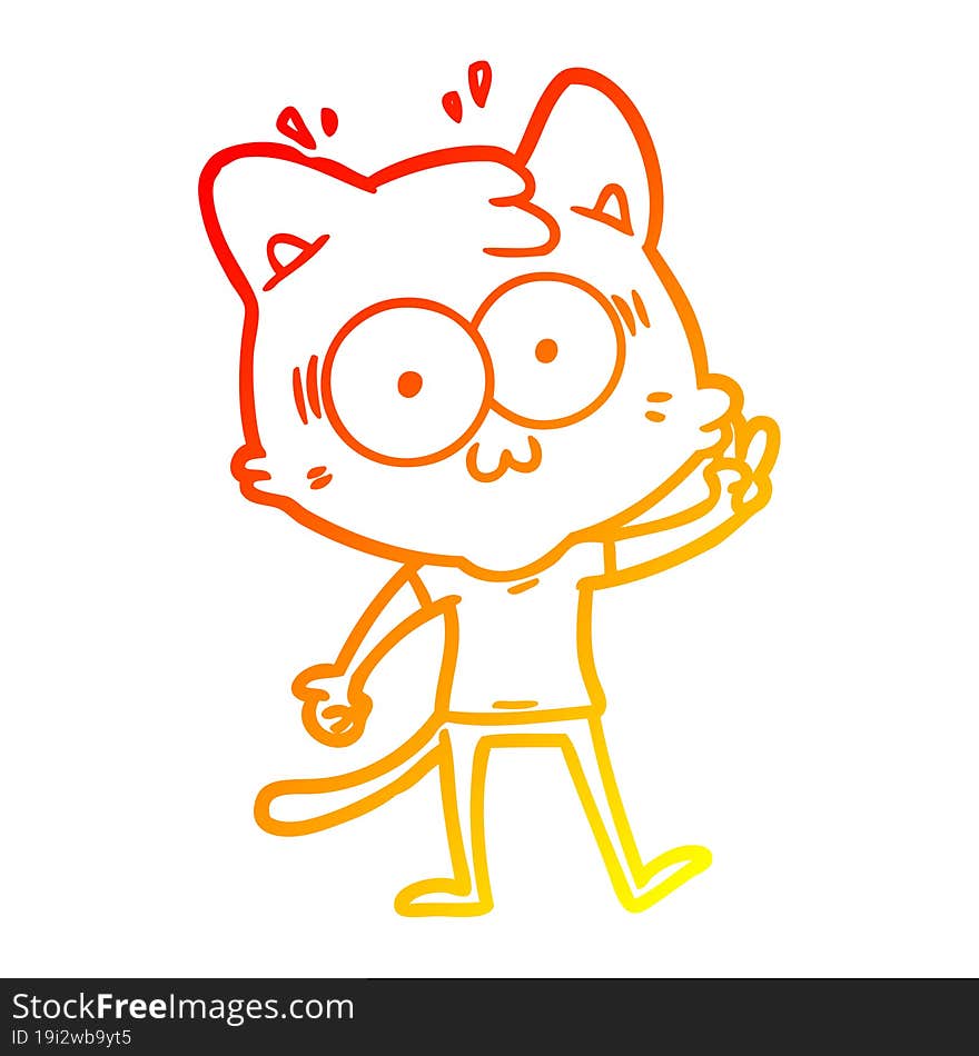 Warm Gradient Line Drawing Cartoon Surprised Cat