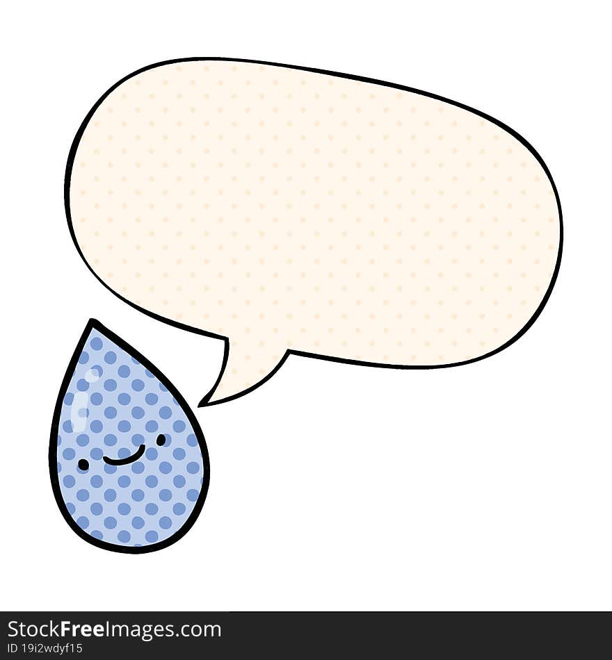 cartoon raindrop and speech bubble in comic book style