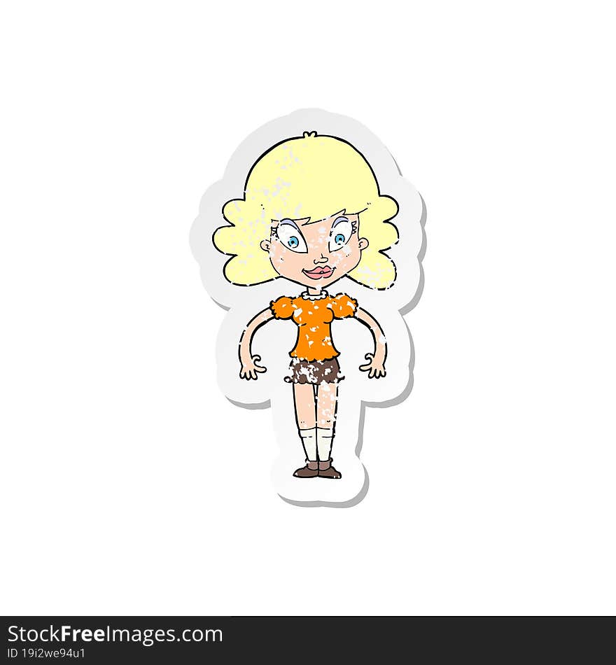 retro distressed sticker of a cartoon pretty woman