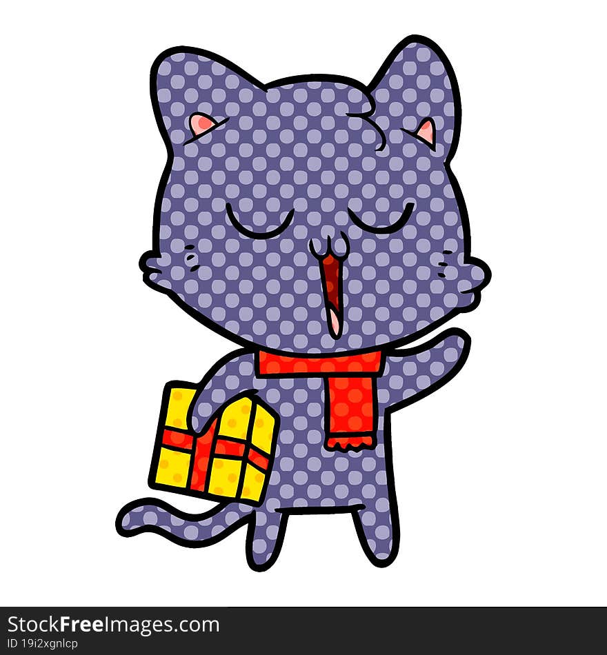 cartoon cat with gift. cartoon cat with gift