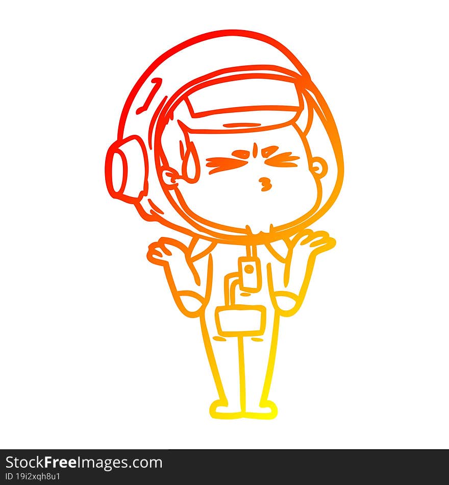 Warm Gradient Line Drawing Cartoon Stressed Astronaut