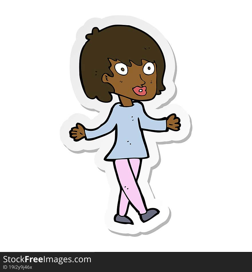 sticker of a cartoon woman with open arms