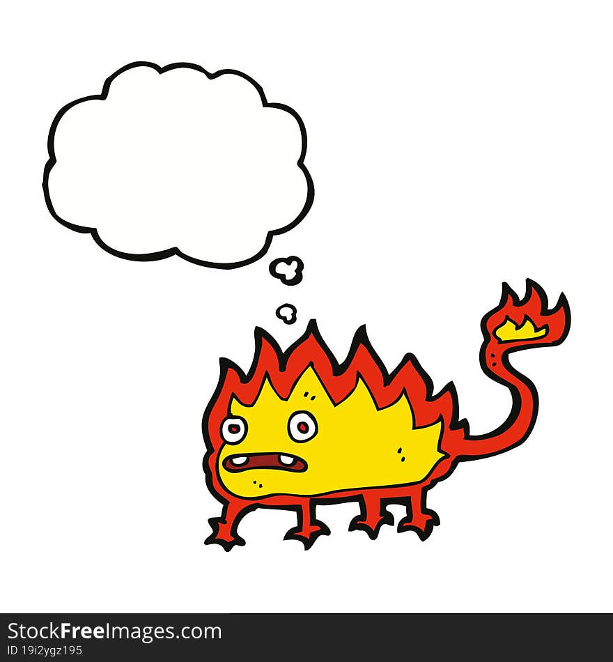 Cartoon Little Fire Demon With Thought Bubble