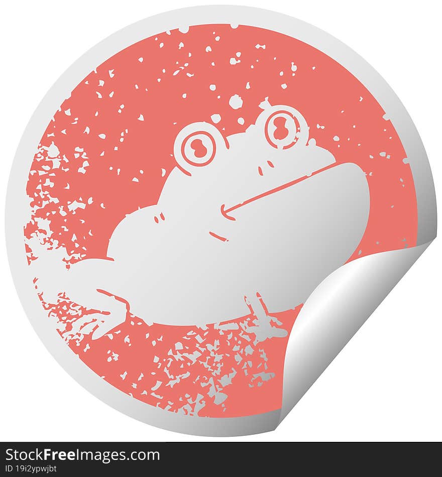 quirky distressed circular peeling sticker symbol frog