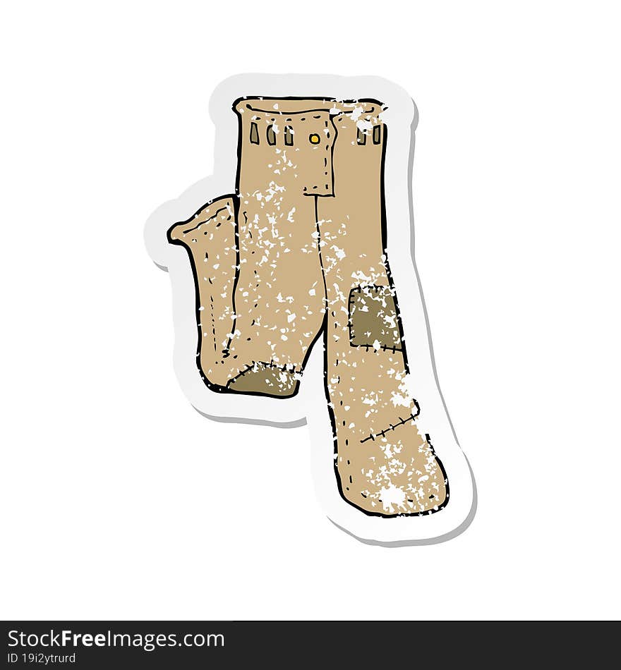 retro distressed sticker of a cartoon patched old pants