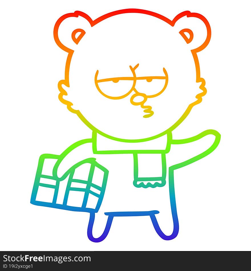 rainbow gradient line drawing christmas polar bear cartoon