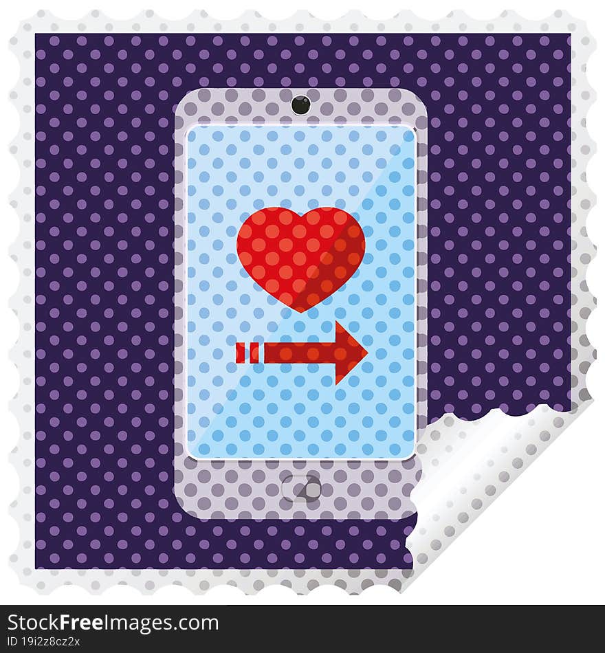 dating app on cell phone graphic square sticker stamp. dating app on cell phone graphic square sticker stamp