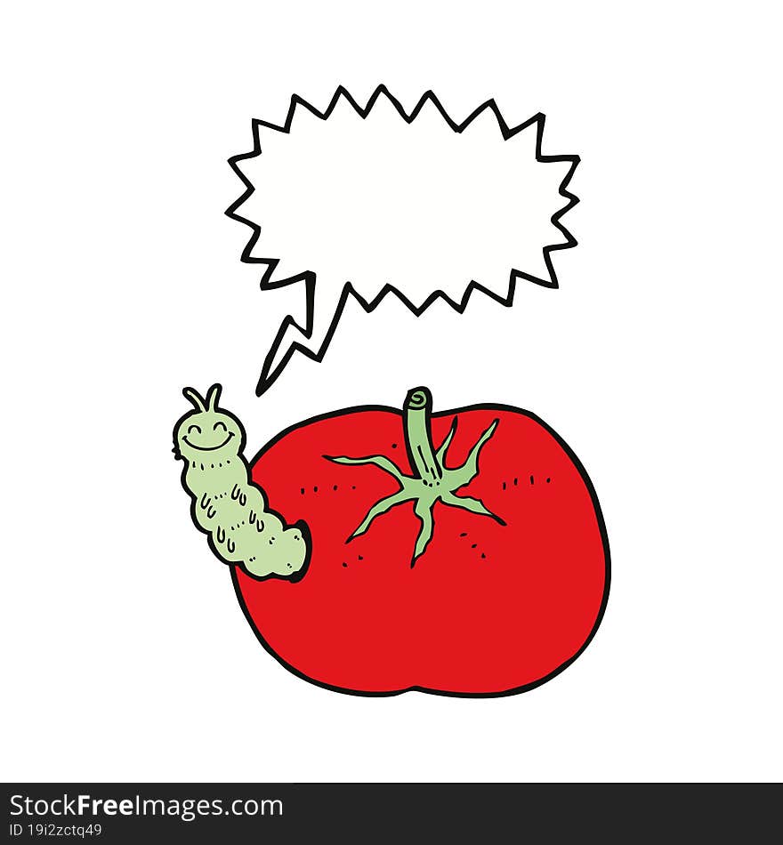 Cartoon Tomato With Bug With Speech Bubble