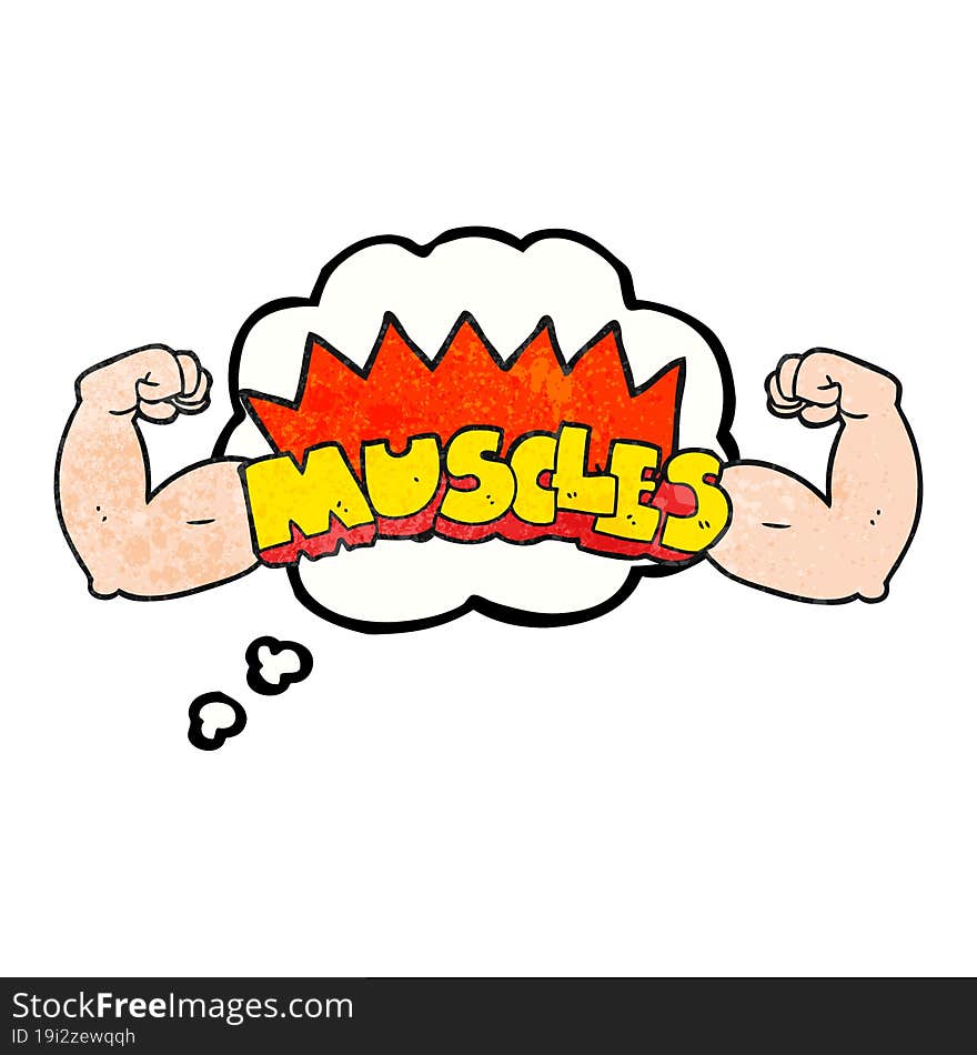 freehand drawn thought bubble textured cartoon muscles symbol