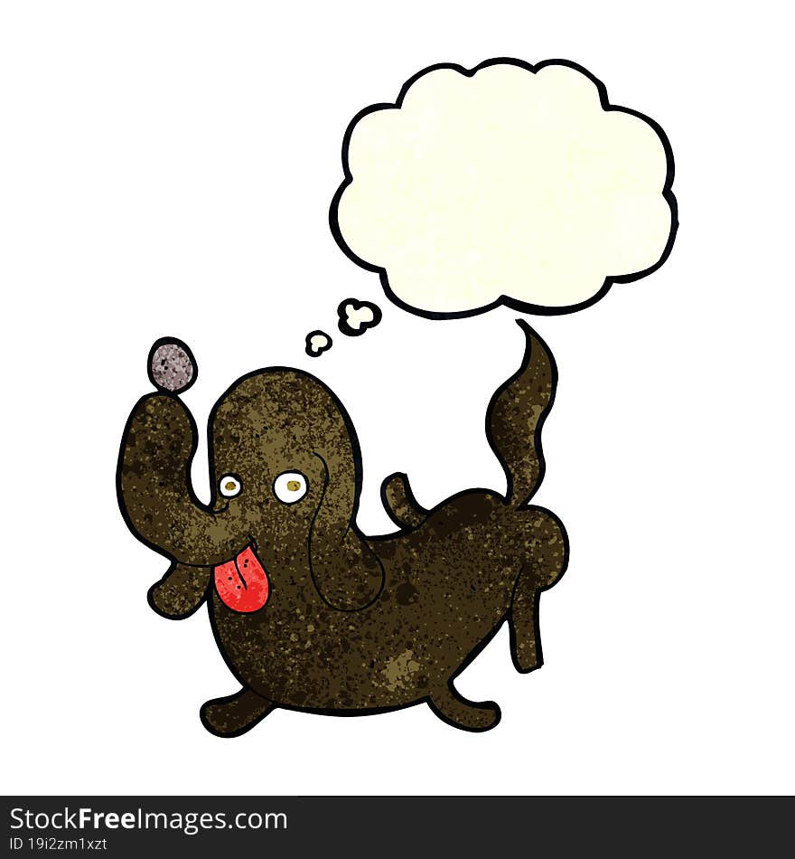 cartoon dog sticking out tongue with thought bubble