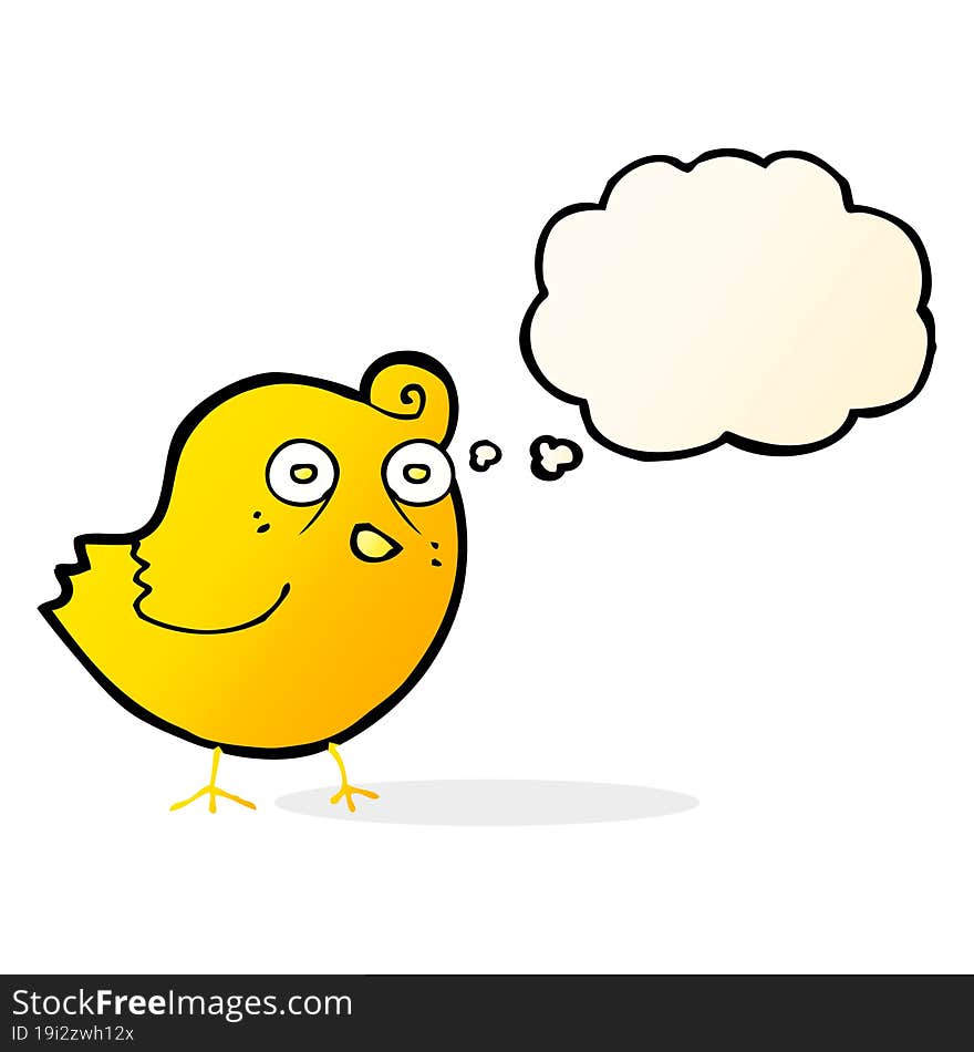 funny cartoon bird with thought bubble