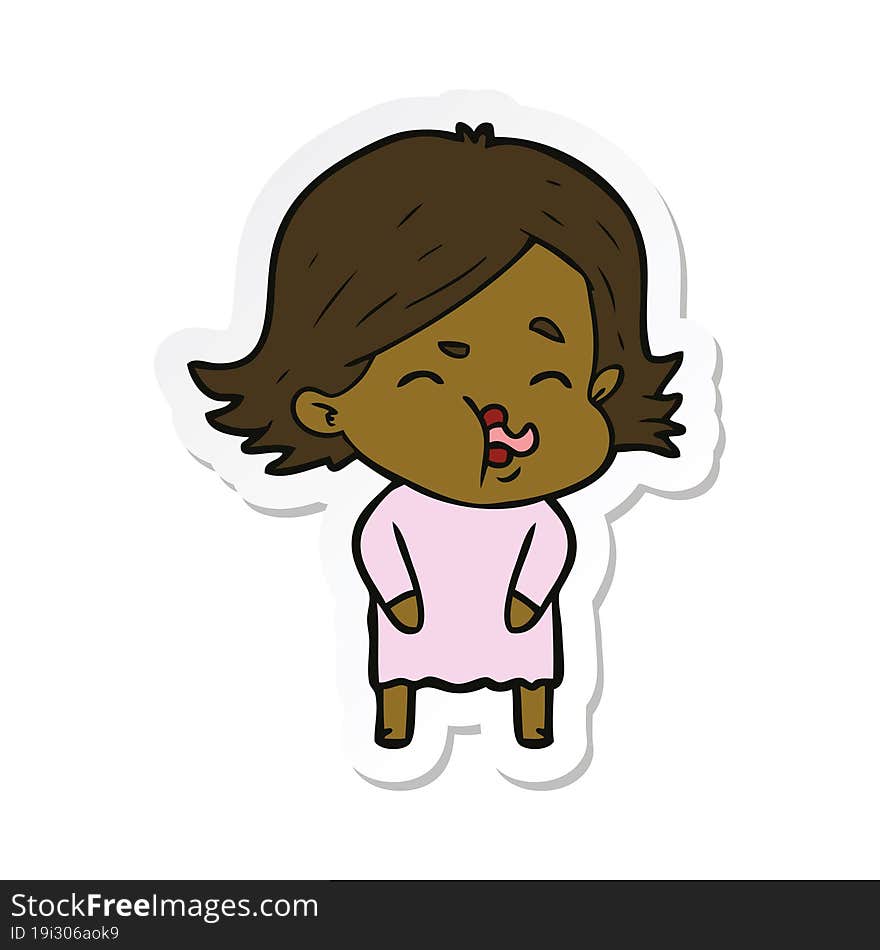 sticker of a cartoon girl pulling face