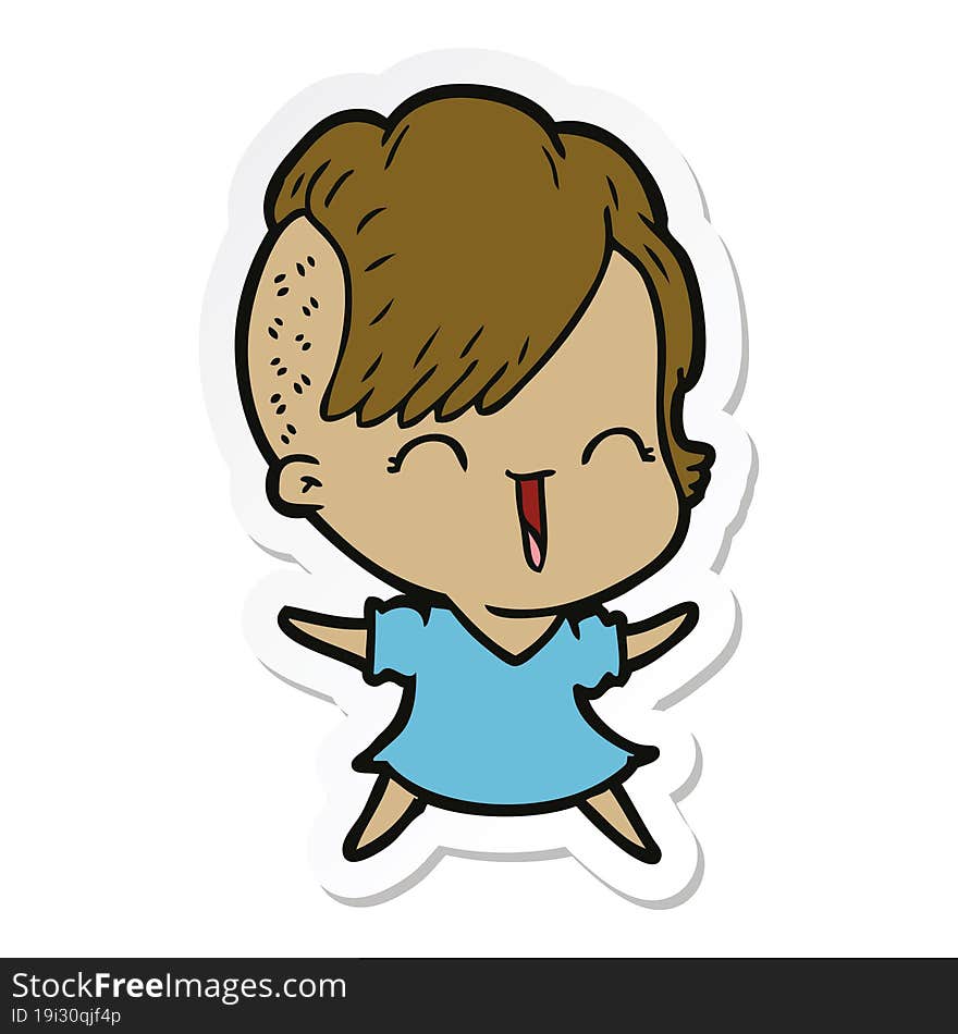 sticker of a cartoon happy hipster girl