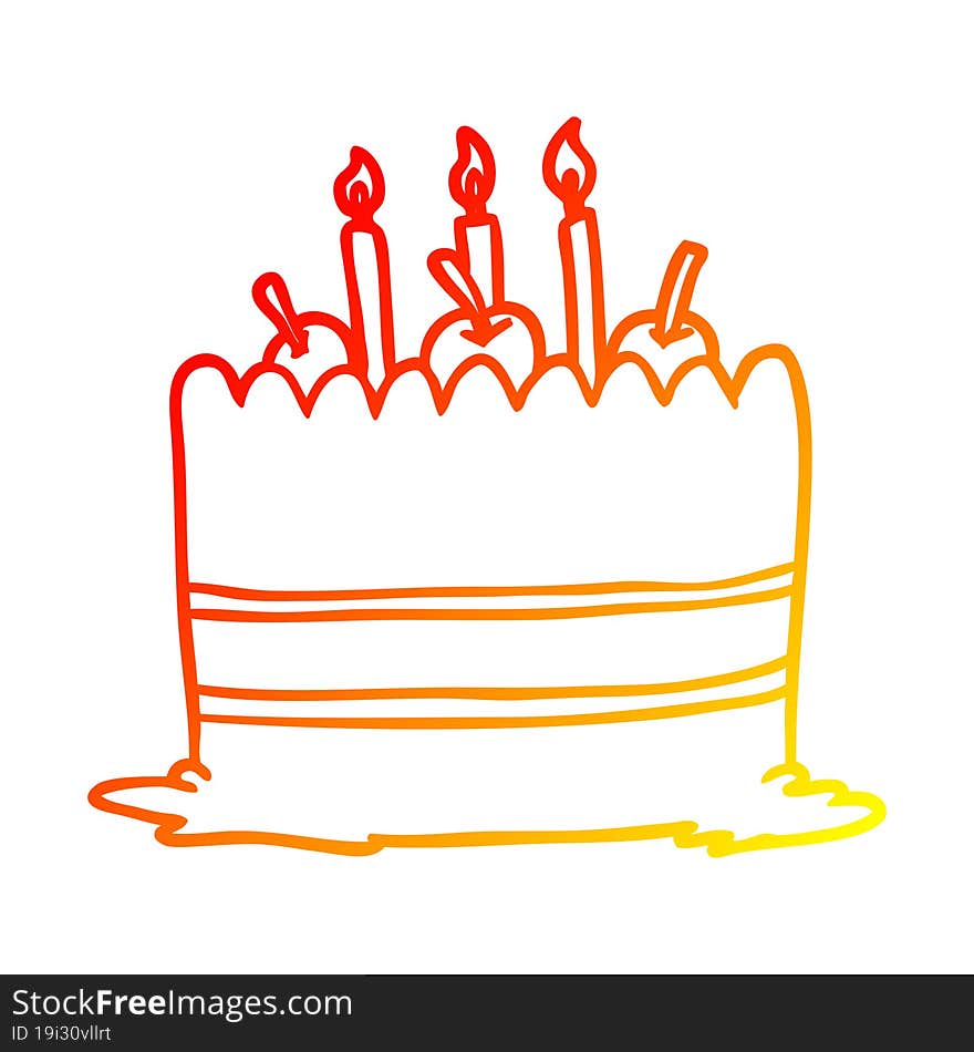 warm gradient line drawing birthday cake