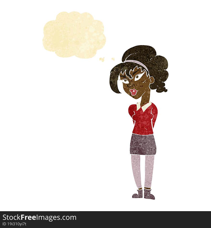 Cartoon Pretty Girl Tilting Head With Thought Bubble