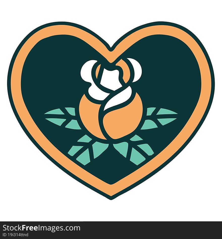 iconic tattoo style image of a heart and flowers. iconic tattoo style image of a heart and flowers