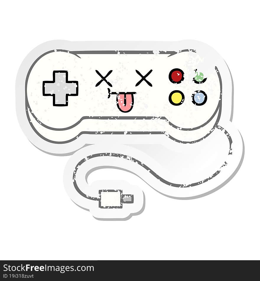 distressed sticker of a cute cartoon game controller