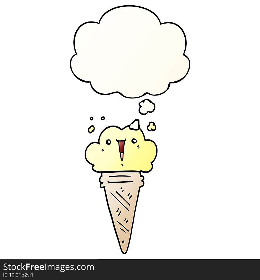 cartoon ice cream with face and thought bubble in smooth gradient style