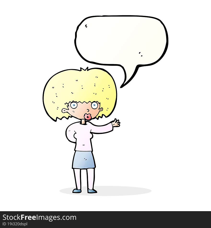 cartoon woman gesturing with speech bubble