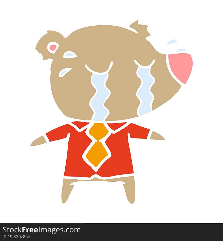 flat color style cartoon crying bear in shirt