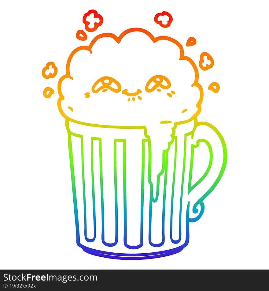 rainbow gradient line drawing happy cartoon mug of beer