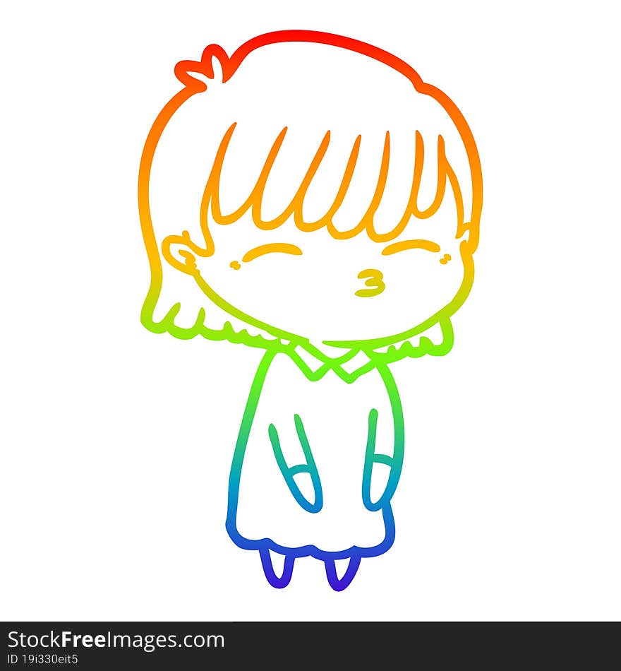 rainbow gradient line drawing of a cartoon woman