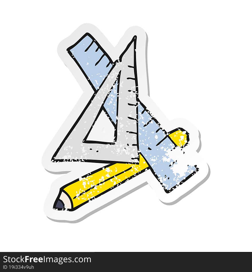 retro distressed sticker of a cartoon pencil and ruler