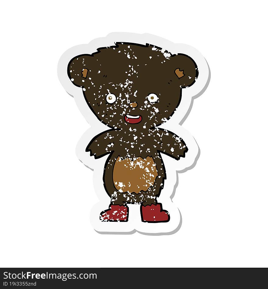 Retro Distressed Sticker Of A Cartoon Black Bear Cub